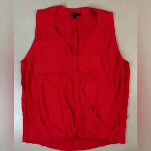 Gibson Women’s Large Tank Top‎ Ruffle Holiday Patriotic Cherry Red Gauze Flowy